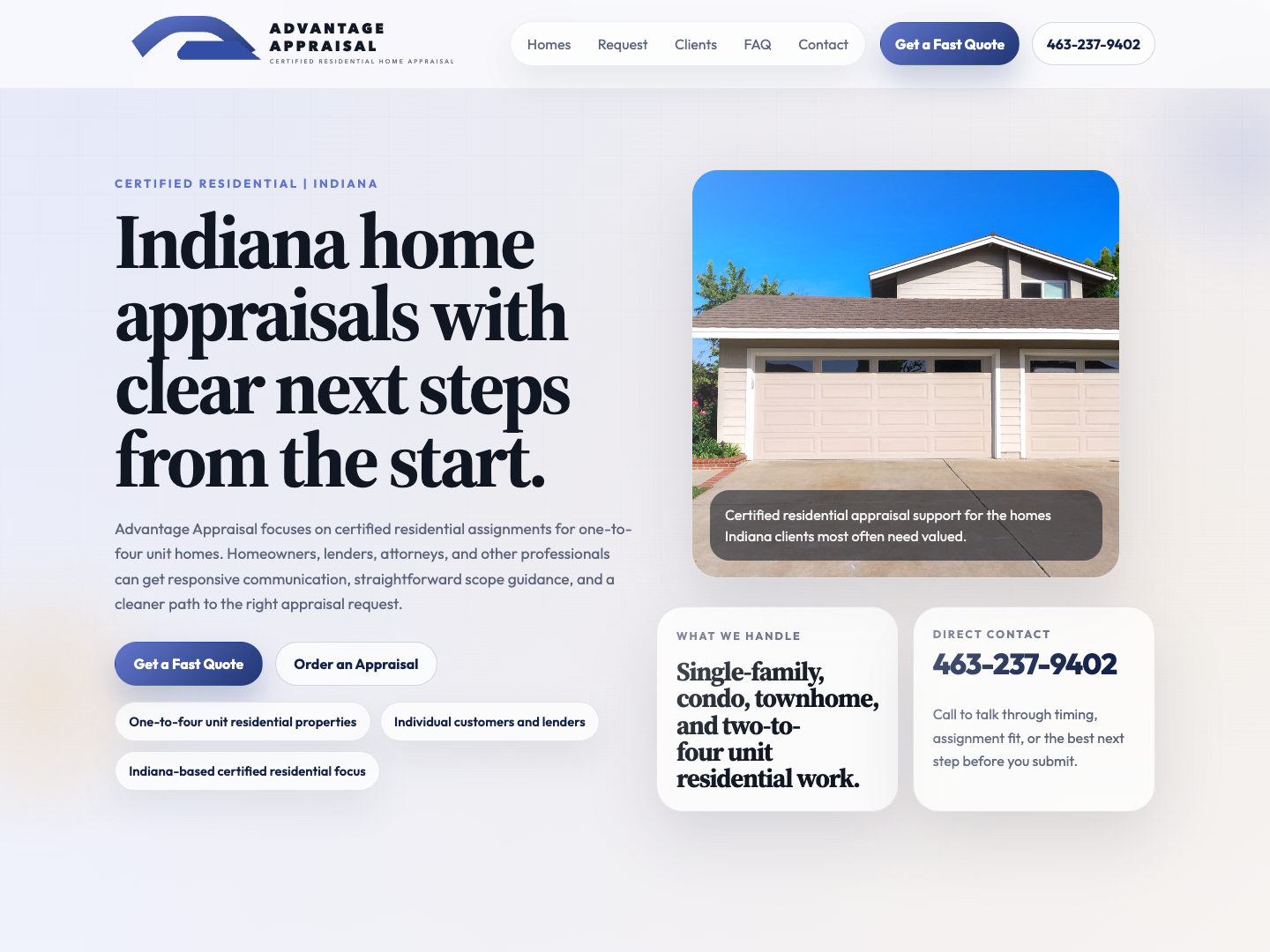 Advantage Appraisal homepage preview