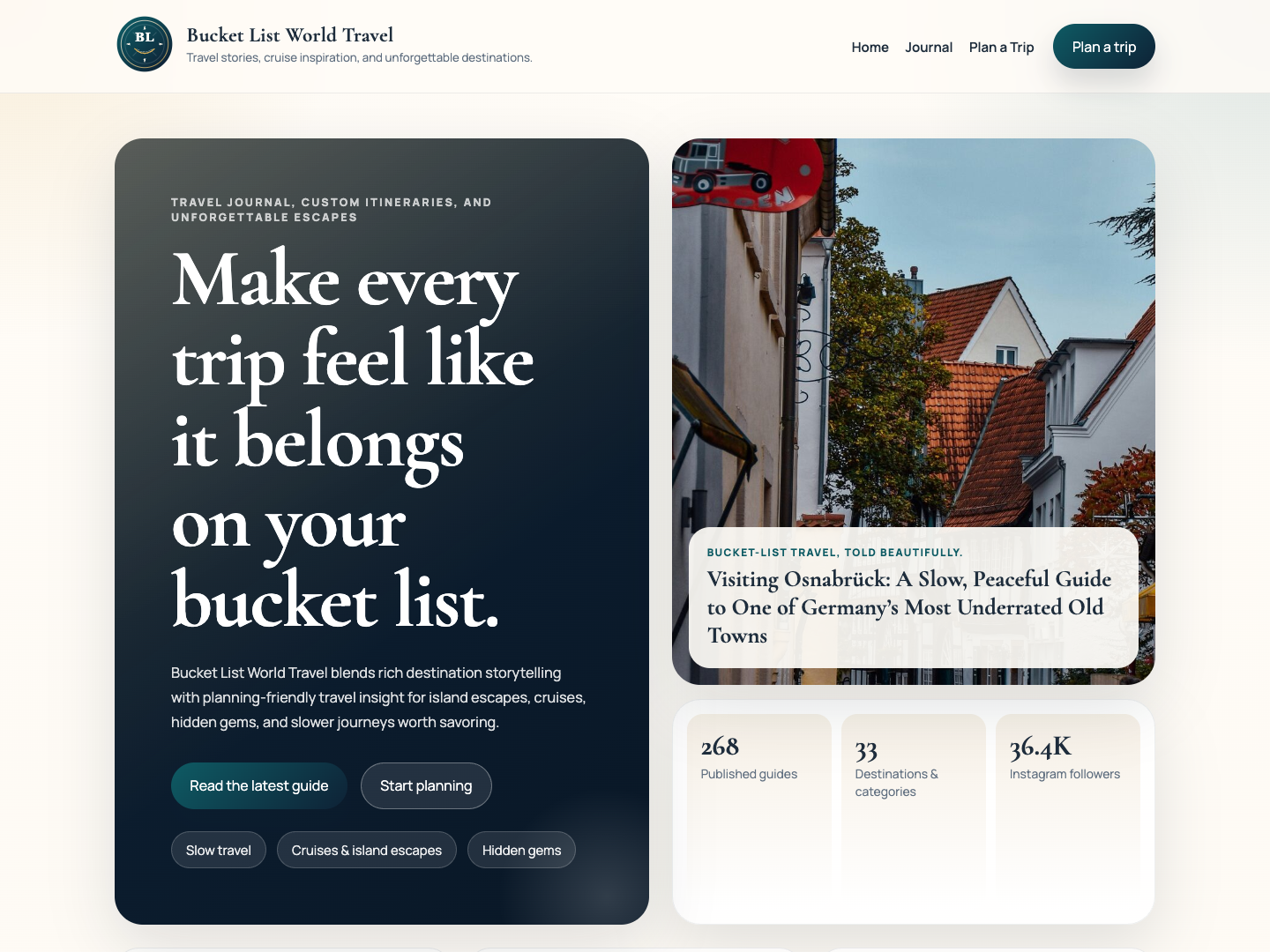 Bucket List World Travel homepage preview